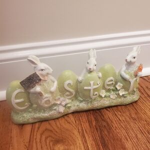 Easter Bunny Figurine with Green Eggs